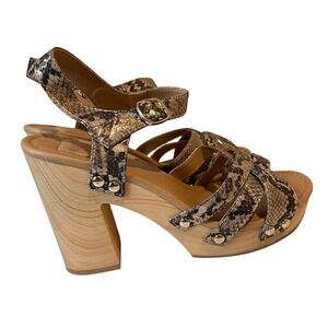 kaari blue Women's Snake Print Platform Wedge Sandals Wood Heel; Ankle Strap